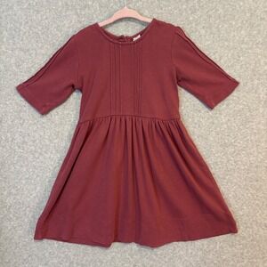 Kate Quinn Kids Girls 5 Maroon 3/4 Sleeve A-Line Dress Button Up Organic‎ Cotton